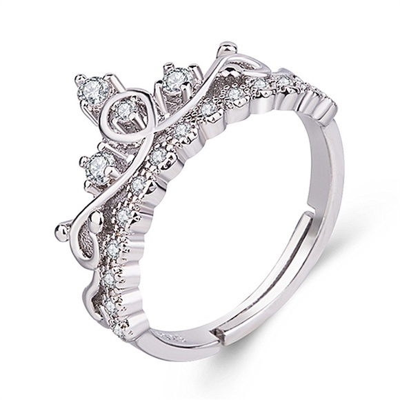 **AMABEL* Silver Zircon Crown Style Adjustable Ring - Picture 1 of 7